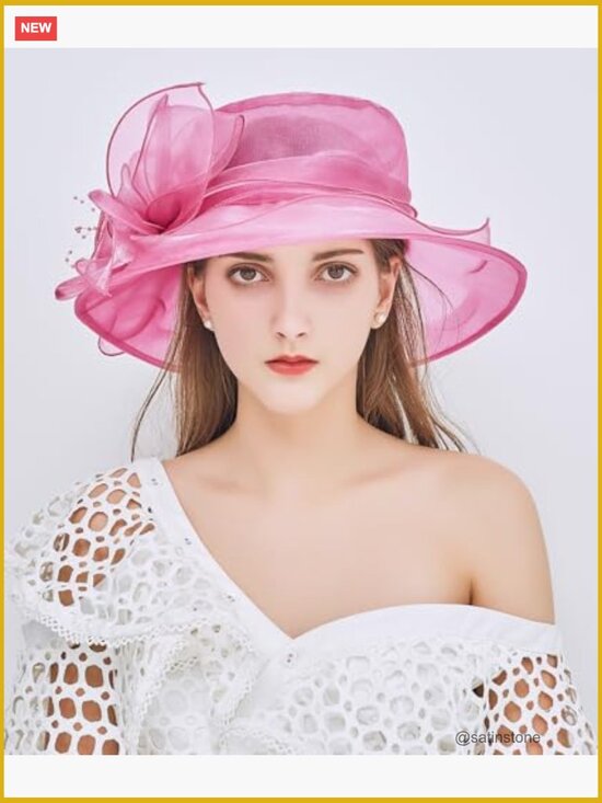 Organza Derby Church Hat Wide Brim Tea Party Fascinator Sun Hat main image 6